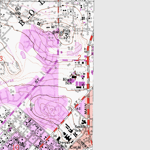 Topographic Map of Huntington Beach High School, CA