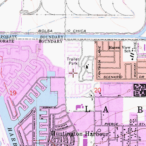 Topographic Map of Huntington Harbor Mobile Home Park, CA