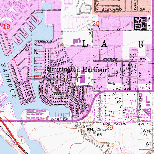 Topographic Map of Huntington Harbor Mall Shopping Center, CA