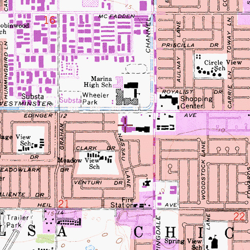 Topographic Map of Huntington Village Shopping Center, CA