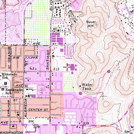 Topographic Map of Santiago Charter Middle School, CA