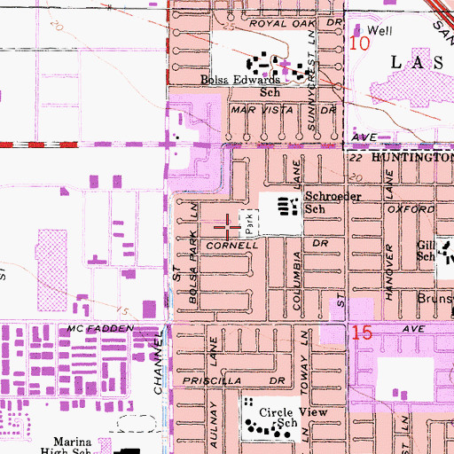 Topographic Map of Schroeder Park, CA