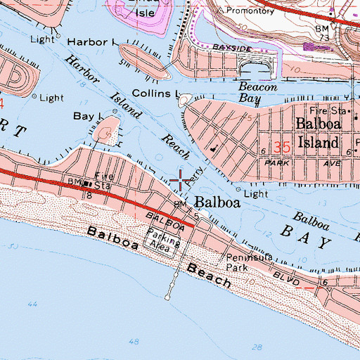 Topographic Map of Balboa Ferry, CA
