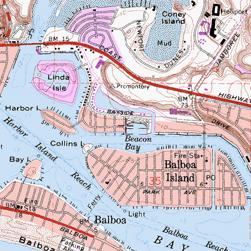 Topographic Map of Balboa Yacht Basin, CA