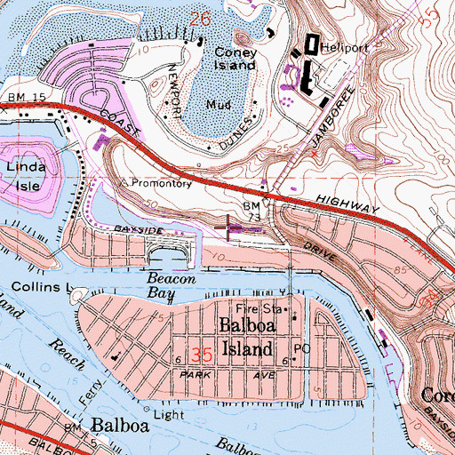 Topographic Map of Bayside Center Shopping Center, CA