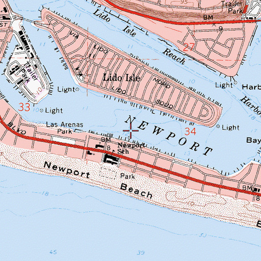 Topographic Map of Newport Channel, CA
