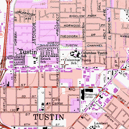 Topographic Map of Columbus Tustin Park, CA