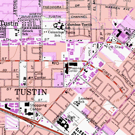 Topographic Map of Larwin Square Shopping Center, CA