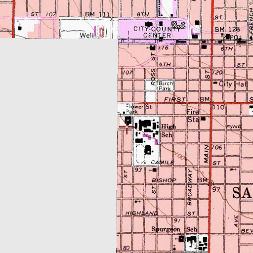 Topographic Map of Santa Ana High School, CA