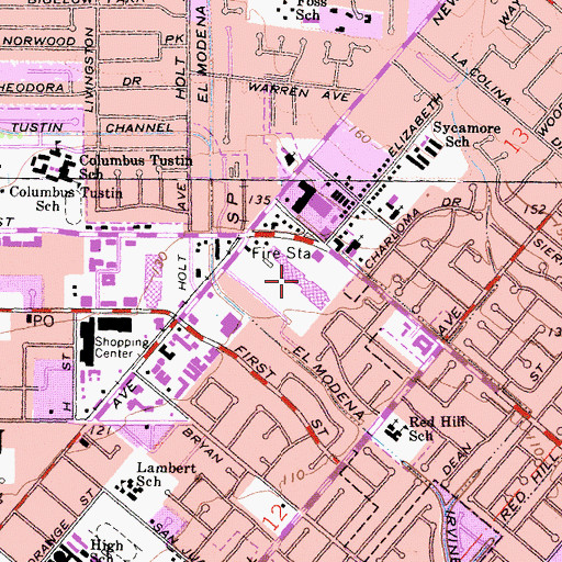 Topographic Map of Tustin Heights Shopping Center, CA