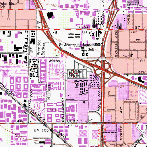 Topographic Map of Tustin Village Mobile Home Club, CA