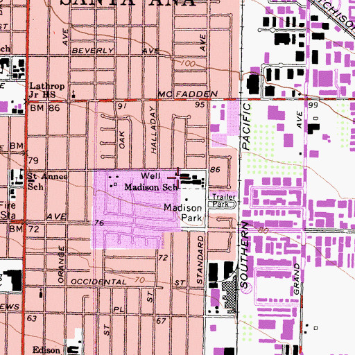 Topographic Map of James Madison Elementary School, CA