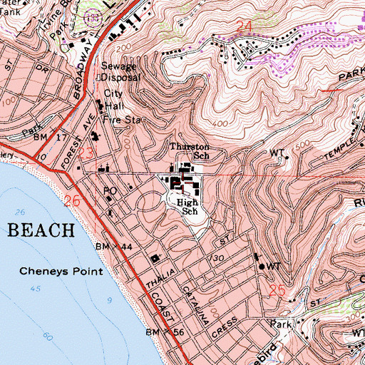 Topographic Map of Laguna Beach High School, CA