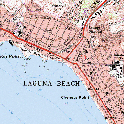 Topographic Map of Main Beach Park, CA