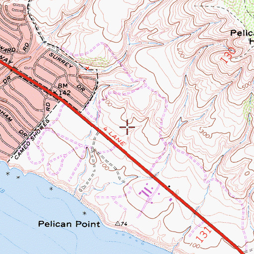 Topographic Map of Pelican Hill Golf Club, CA