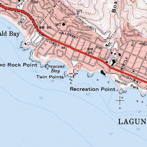 Topographic Map of Shaws Cove, CA