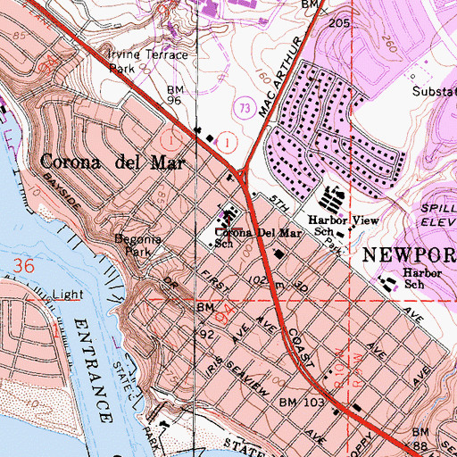 Topographic Map of Sherman Gardens, CA
