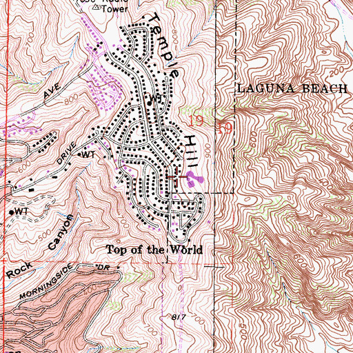 Topographic Map of Top of the World Elementary School, CA