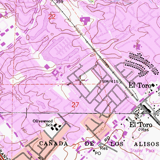 Topographic Map of Aliso Elementary School, CA
