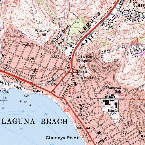 Topographic Map of Laguna Beach City Hall, CA