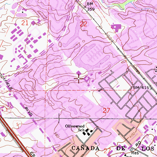 Topographic Map of Lake Forest Village Shopping Center, CA