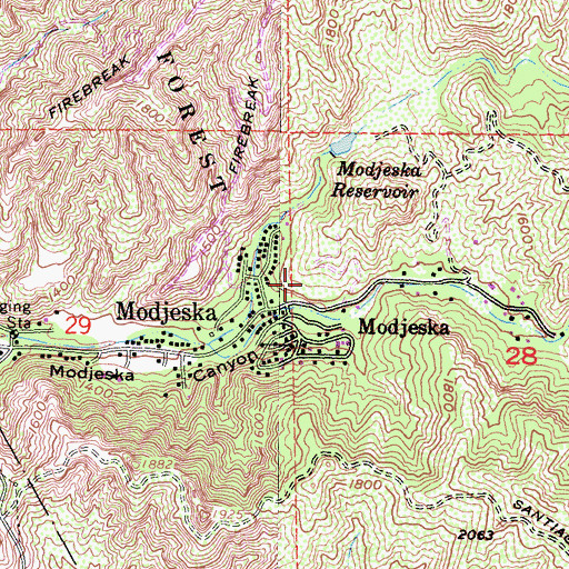 Topographic Map of Modjeska Community Park, CA