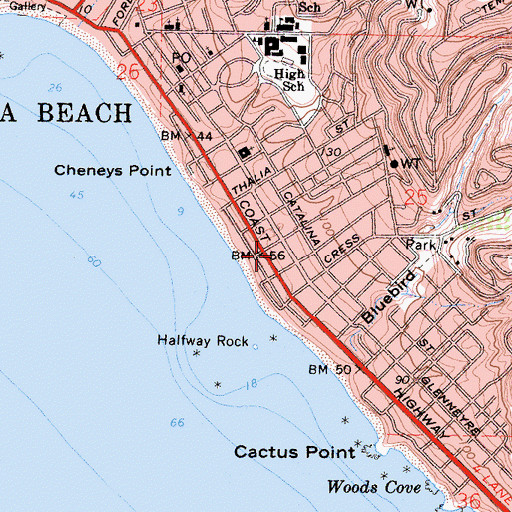 Topographic Map of The Pavilions Shopping Center, CA