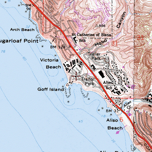 Topographic Map of Treasure Island Mobile Home Park, CA