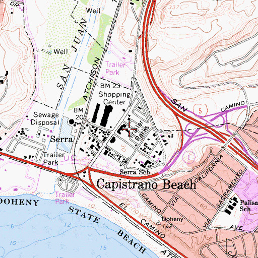 Topographic Map of Beachwood Trailer Park, CA