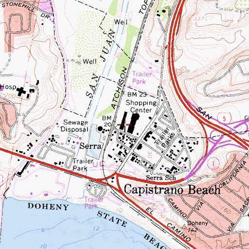 Topographic Map of Capistrano Valley Plaza Shopping Center, CA