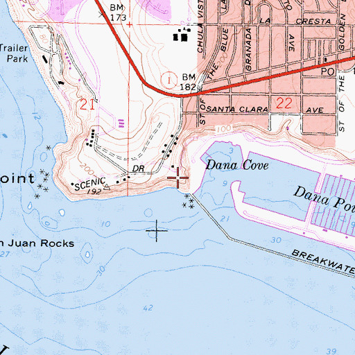 Topographic Map of Dana Cove Park, CA