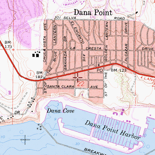 Topographic Map of Dana Point Post Office, CA