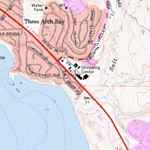 Topographic Map of Monarch Bay Plaza Shopping Center, CA