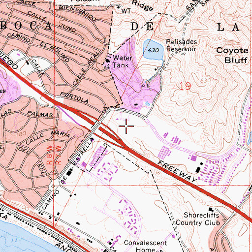 Topographic Map of Ocean View Plaza Shopping Center, CA