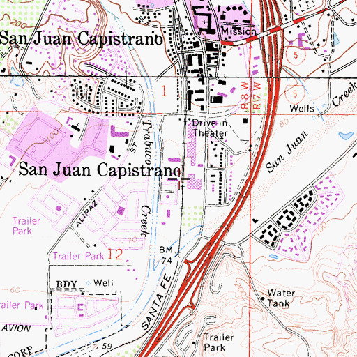 Topographic Map of Plaza del Rio Shopping Center, CA