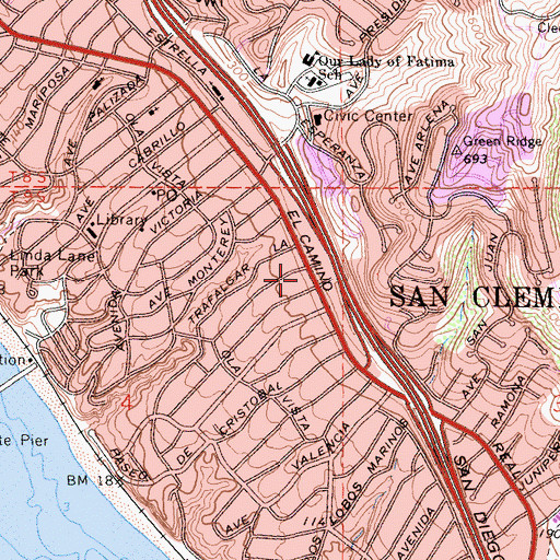 Topographic Map of El Camino Plaza Shopping Center, CA