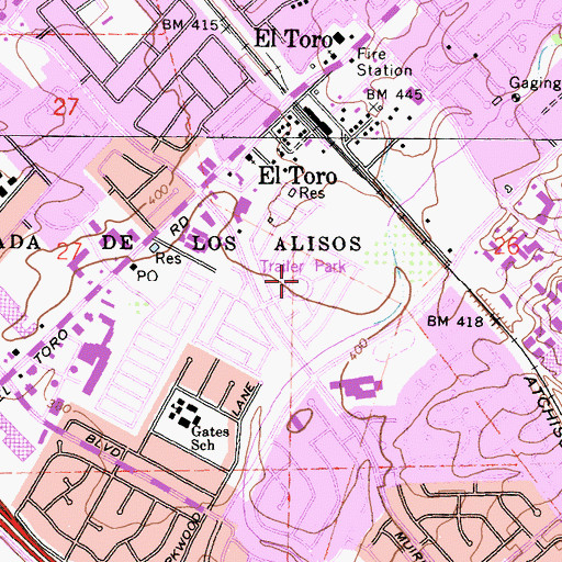 Topographic Map of El Toro Mobile Home Estates, CA