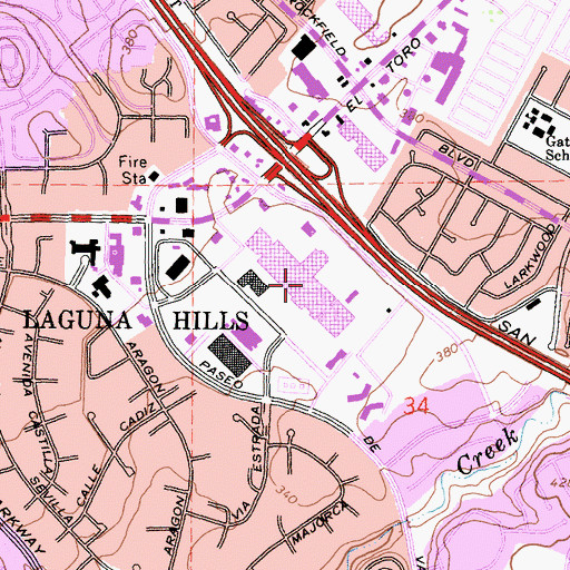 Topographic Map of Laguna Hills Mall Shopping Center, CA
