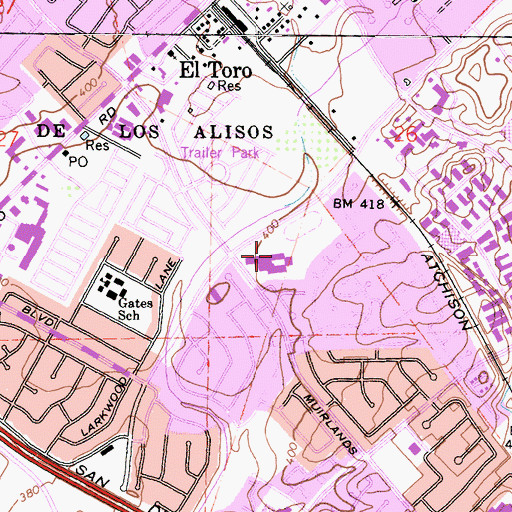 Topographic Map of Los Alisos Intermediate School, CA