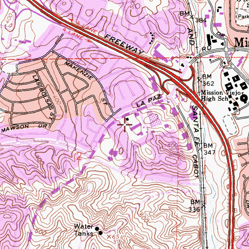 Topographic Map of Mission Hills Plaza Shopping Center, CA