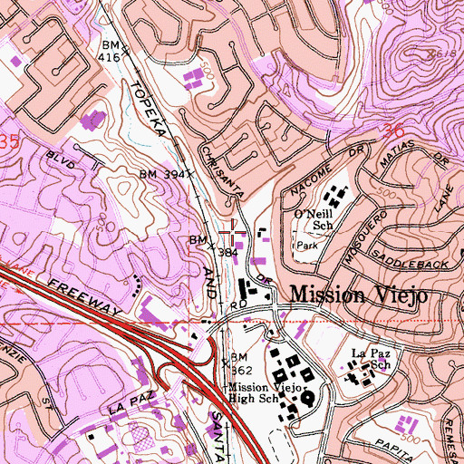 Topographic Map of Mission Viejo Branch Orange County Public Library, CA