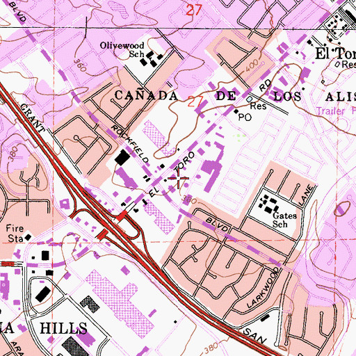 Topographic Map of Saddleback Valley Plaza Shopping Center, CA