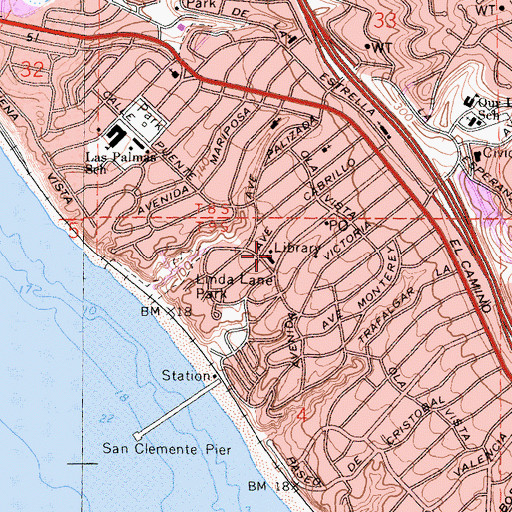 Topographic Map of San Clemente Branch Orange County Public Library, CA