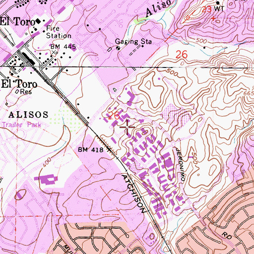 Topographic Map of Silverado High School, CA