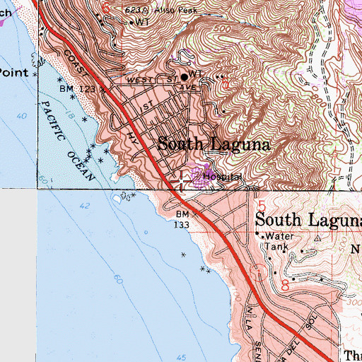 Topographic Map of Mission Hospital Laguna Beach, CA
