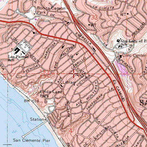 Topographic Map of Vista Del Mar Post Office, CA