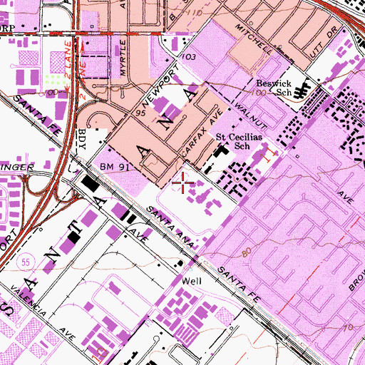 Topographic Map of Currie Middle School, CA