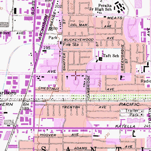 Topographic Map of Charles P Taft Branch Orange Public Library, CA