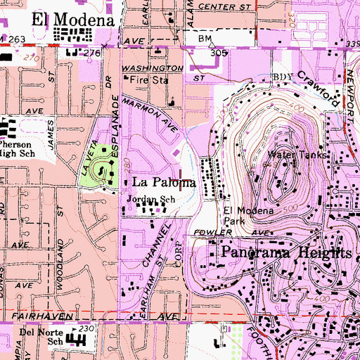 Topographic Map of El Modena Branch Orange Public Library, CA
