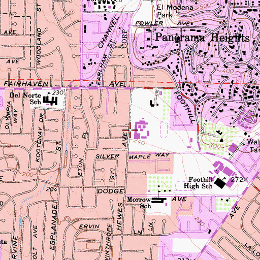 Topographic Map of Hewes Middle School, CA